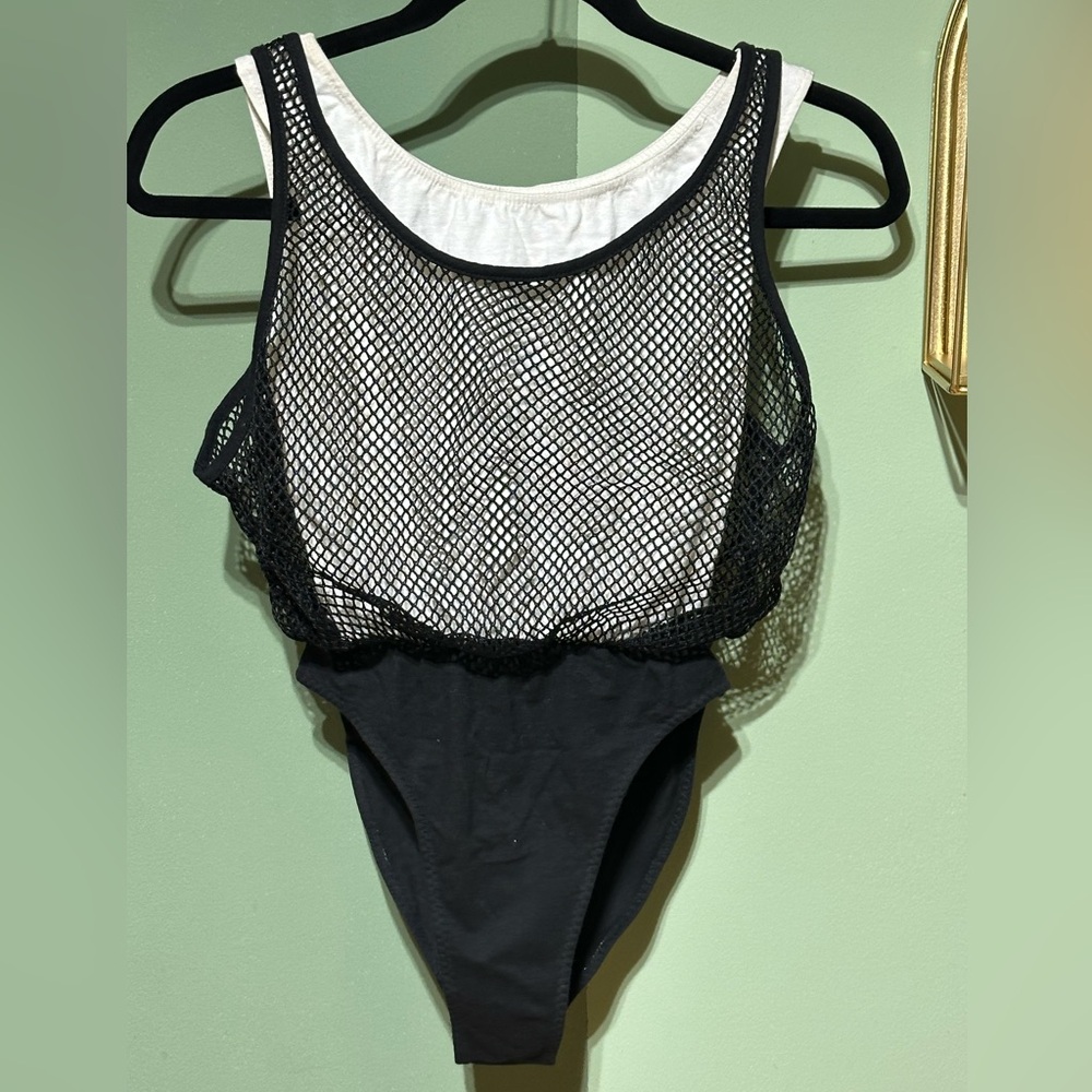 VTG Fredericks of Hollywood Hi-Cut Fishnet Bodysuit